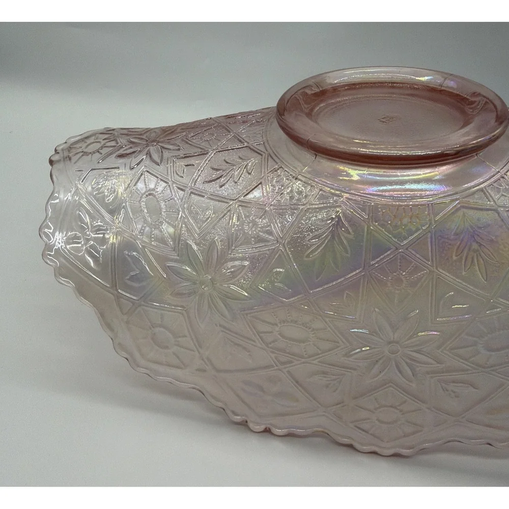 Lenox Imperial Glass Banana Boat,‎ Pink Iridescent Fruit Bowl, Hattie Pattern